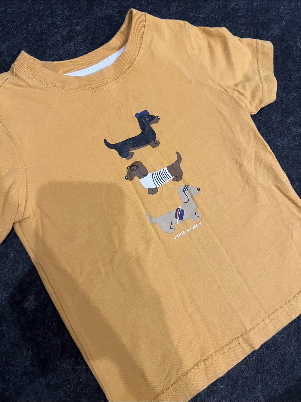 Janie and Jack Mustard Yellow Tee with Trio of Dachshunds